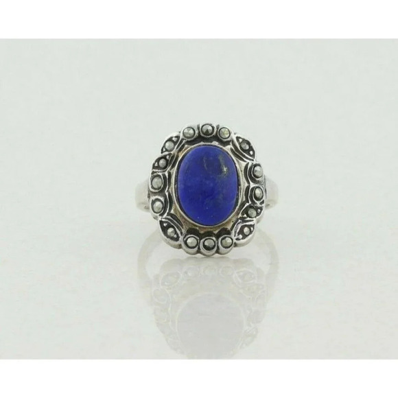 Sterling Silver Lapis Lazuli and Marcasite Ring Size 6 - Picture 1 of 7